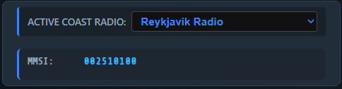 Active coast radio card showing Reykjavik Radio and MMSI