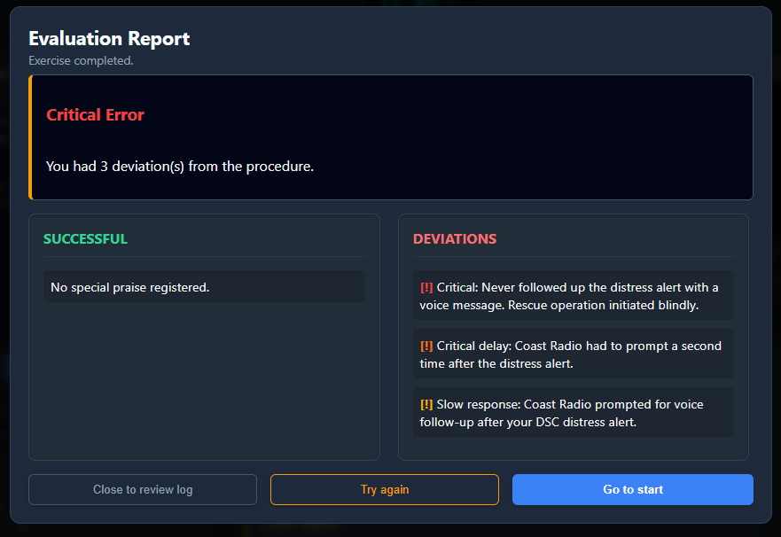 Evaluation Report showing Critical Error with deviations listed